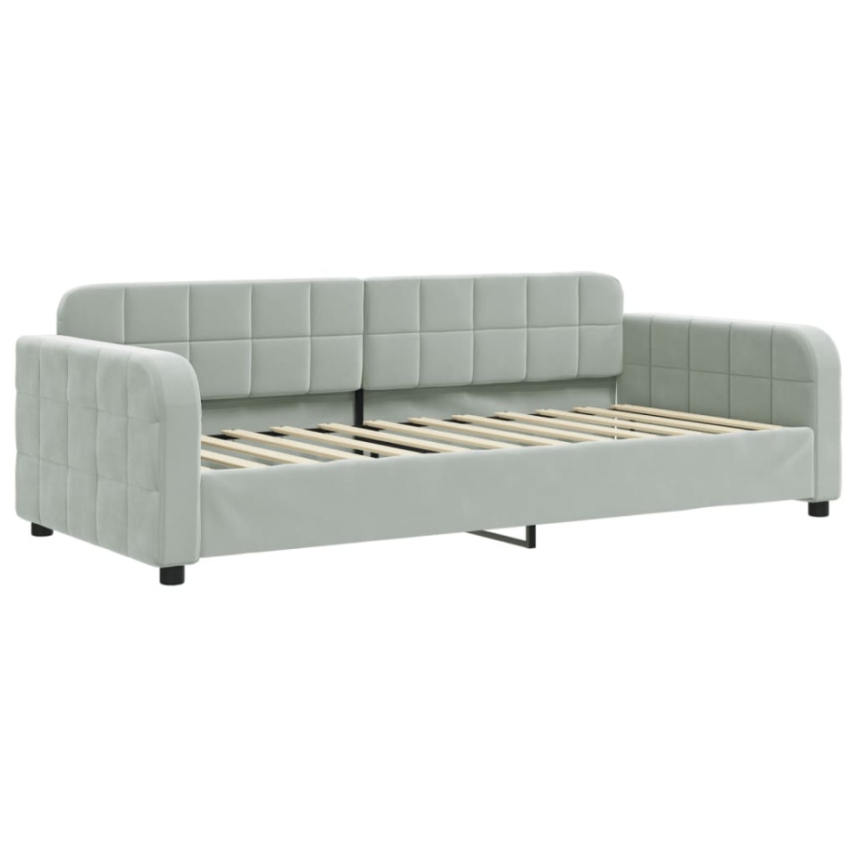 Pat de zi cu extensie și saltele, gri deschis 90x200 cm catifea - 3 | YEO