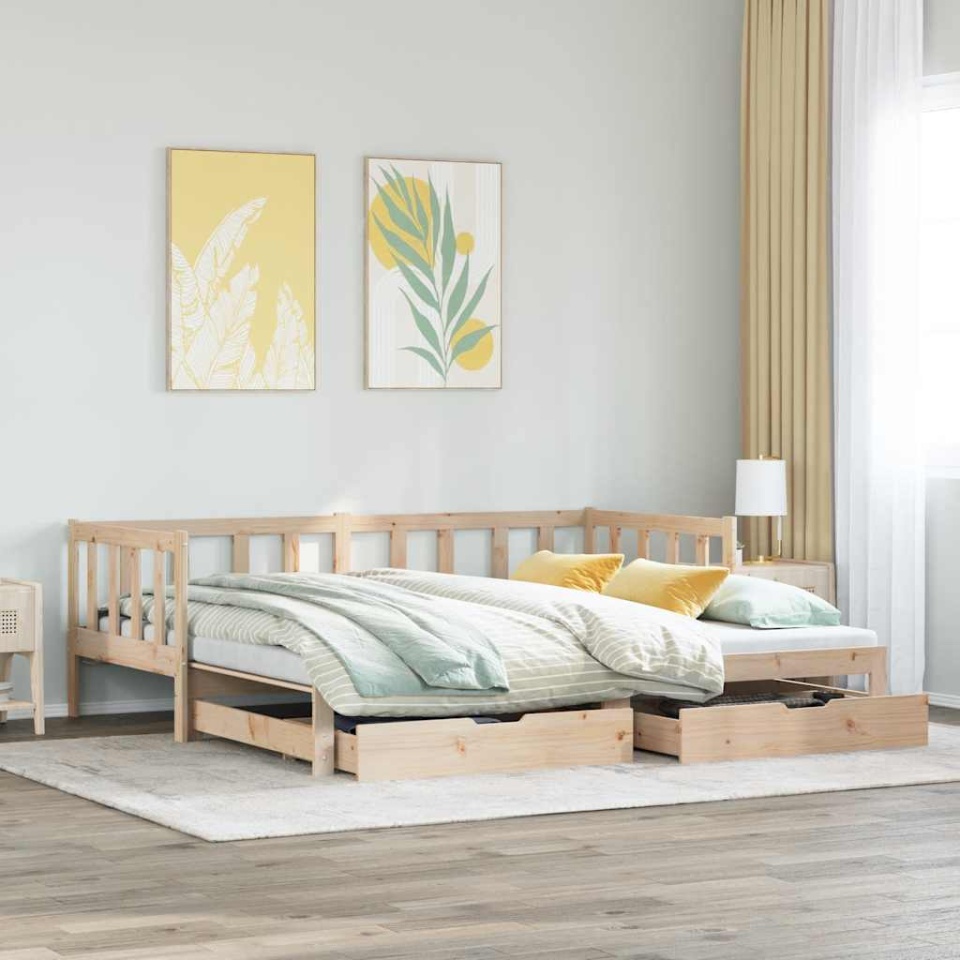Pat de zi cu extensie și sertare fără saltea, 90x200 cm