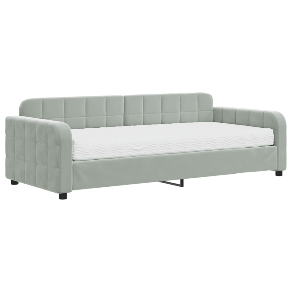 Pat de zi cu saltea, gri deschis, 90x200 cm, catifea - 1 | YEO