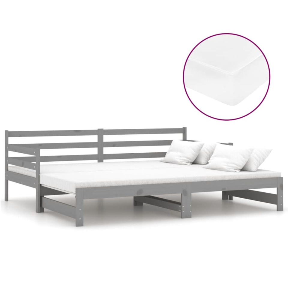 Pat extensibil de zi, 2x(90x200) cm, gri, lemn masiv de pin - 1 | YEO