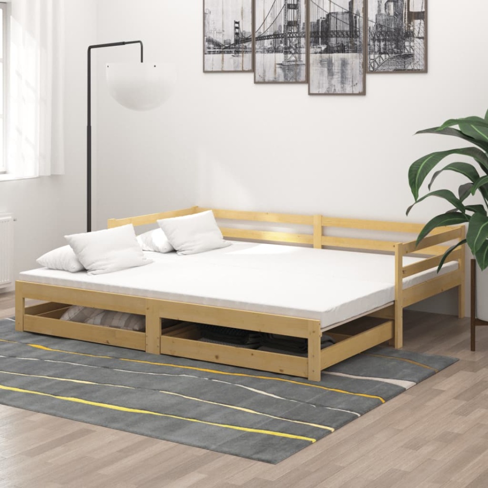Pat extensibil de zi, 2x(90x200) cm, lemn masiv de pin