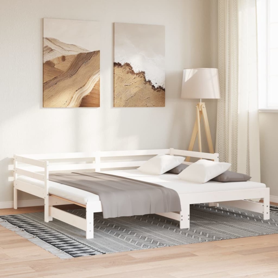 Pat extensibil de zi, alb, 2x(90x200) cm, lemn masiv de pin - 3 | YEO