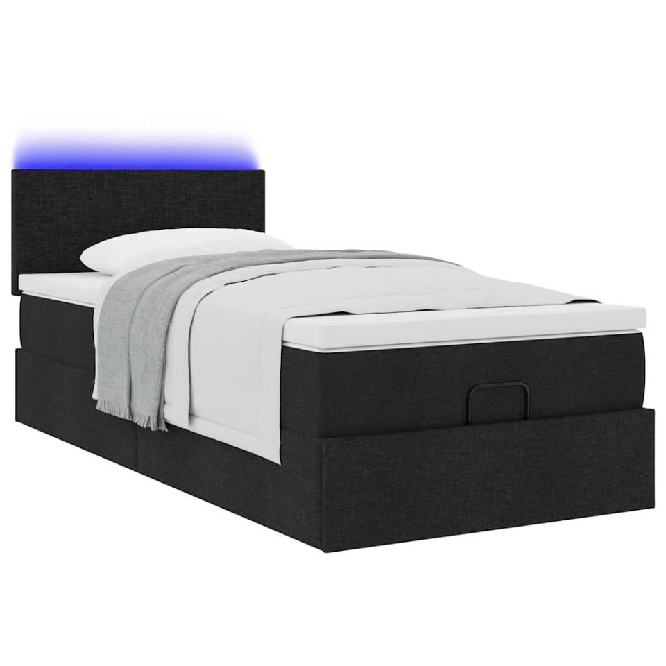 Pat otoman cu saltea negru 100x200 cm stofa - 4 | YEO
