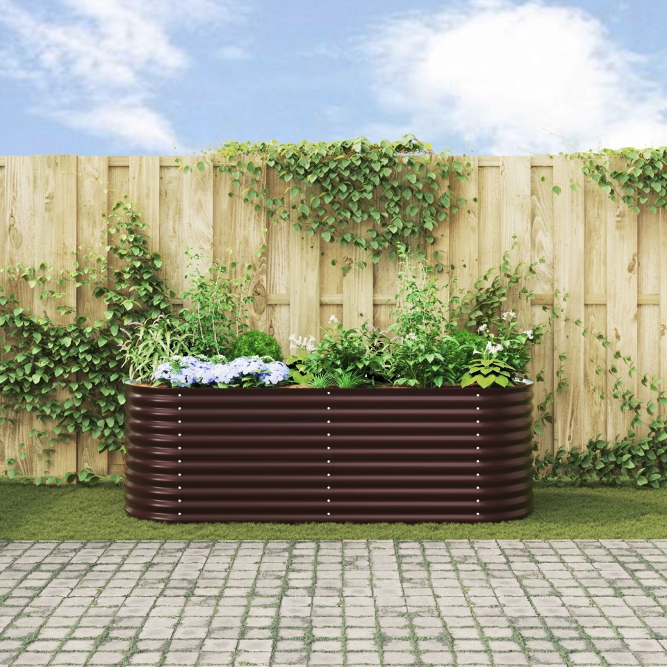 Pat Ridicat pentru Grădină Maro 240x80x81 cm din Oțel Galvanizat - 3 | YEO