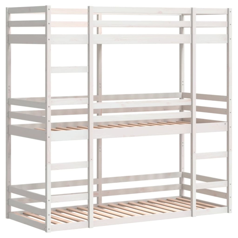 Pat supraetajat triplu, alb, 75x190 cm, lemn masiv de pin - 2 | YEO