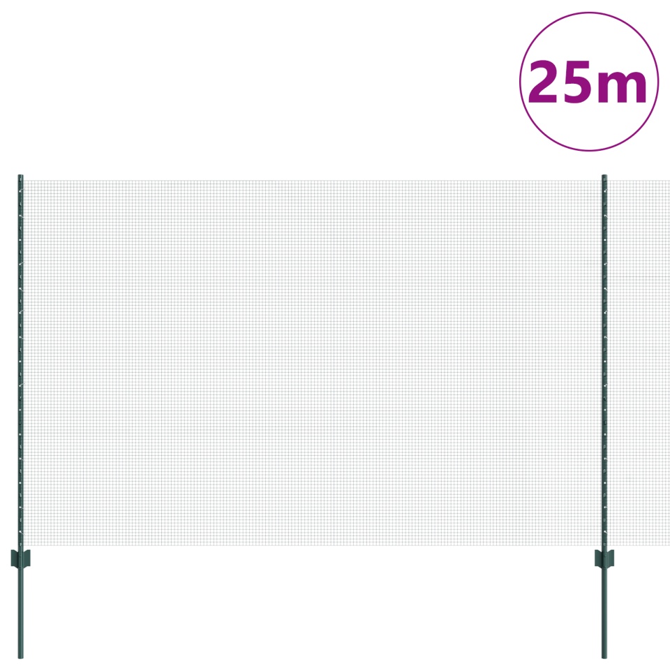 Plasa Sudată cu 11 Stâlpi U Verde 1.5x25 m Oțel - 2 | YEO