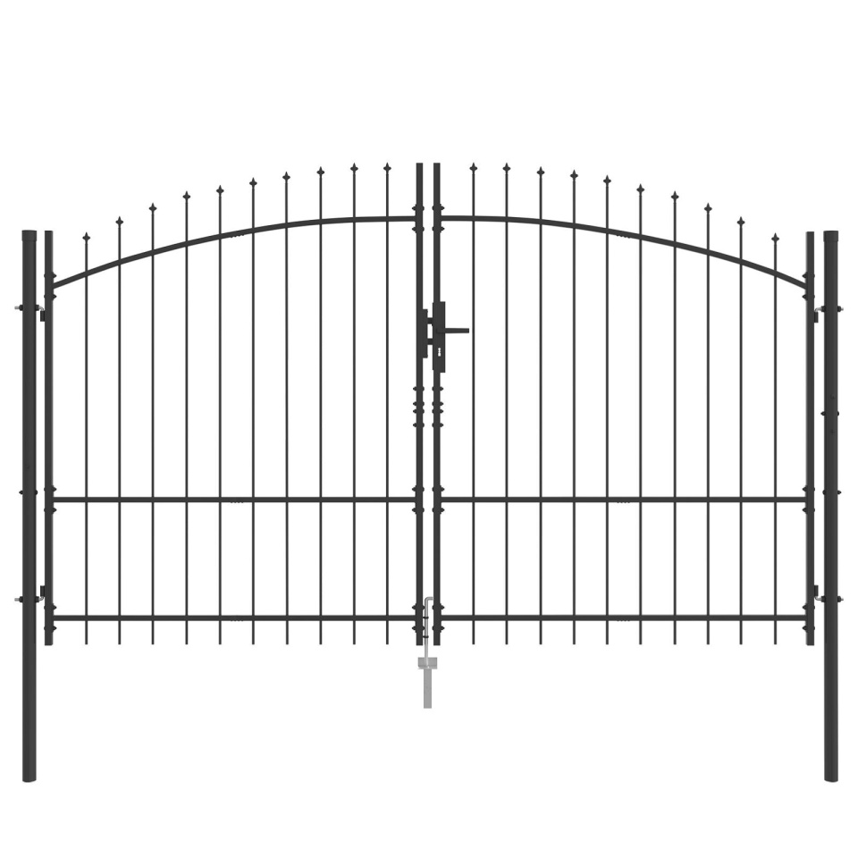 Poarta de grădină cu vârf lance, deschidere dublă, gri 175x300 cm pe bază de oțel - 1 | YEO