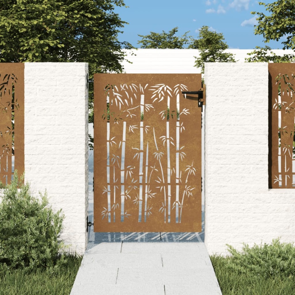 Poartă pentru grădină, 85x150 cm, oțel corten, model bambus