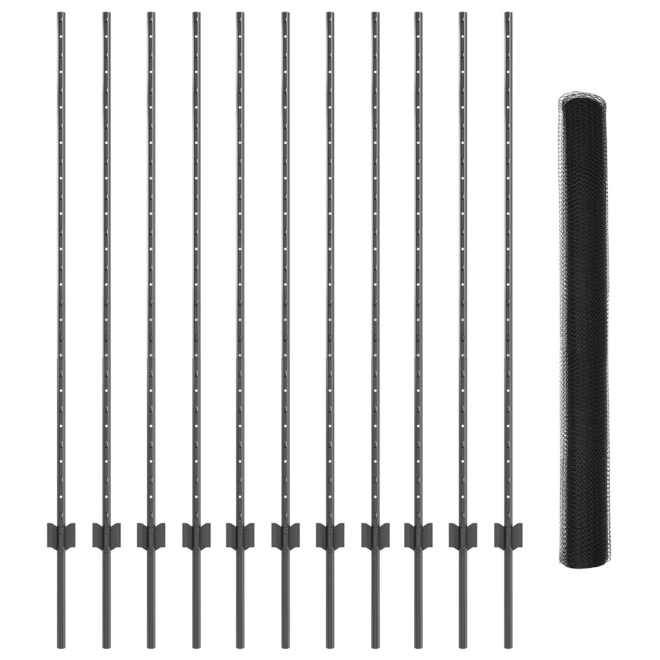 Posturi Gard 22 buc U-Channel Gri 140 cm Oțel, Gard Hexagonal Gri 1.4x25 m Oțel - 1 | YEO