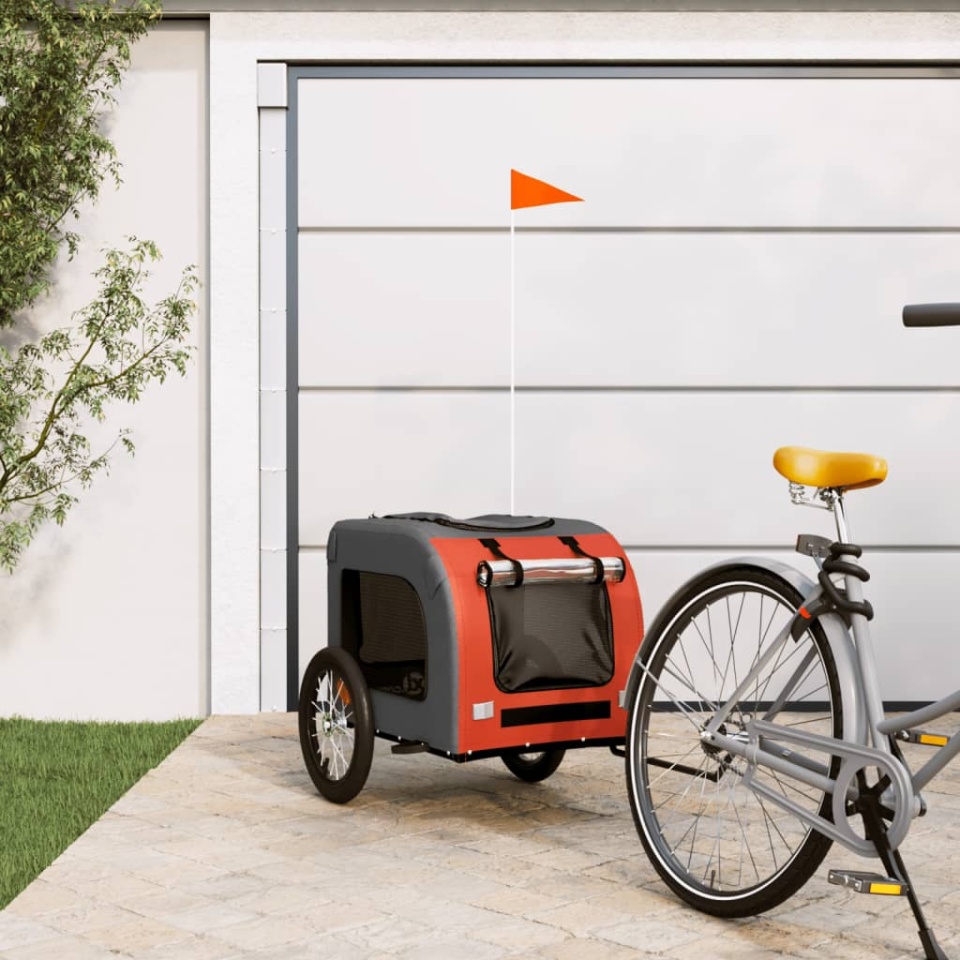 Remorcă de bicicletă animale portocaliu/gri, textil oxford/fier