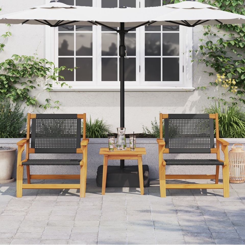 Scaune de grădină 2 buc Negru 76x67x73,5 cm Lemn masiv de acacia - 2 | YEO