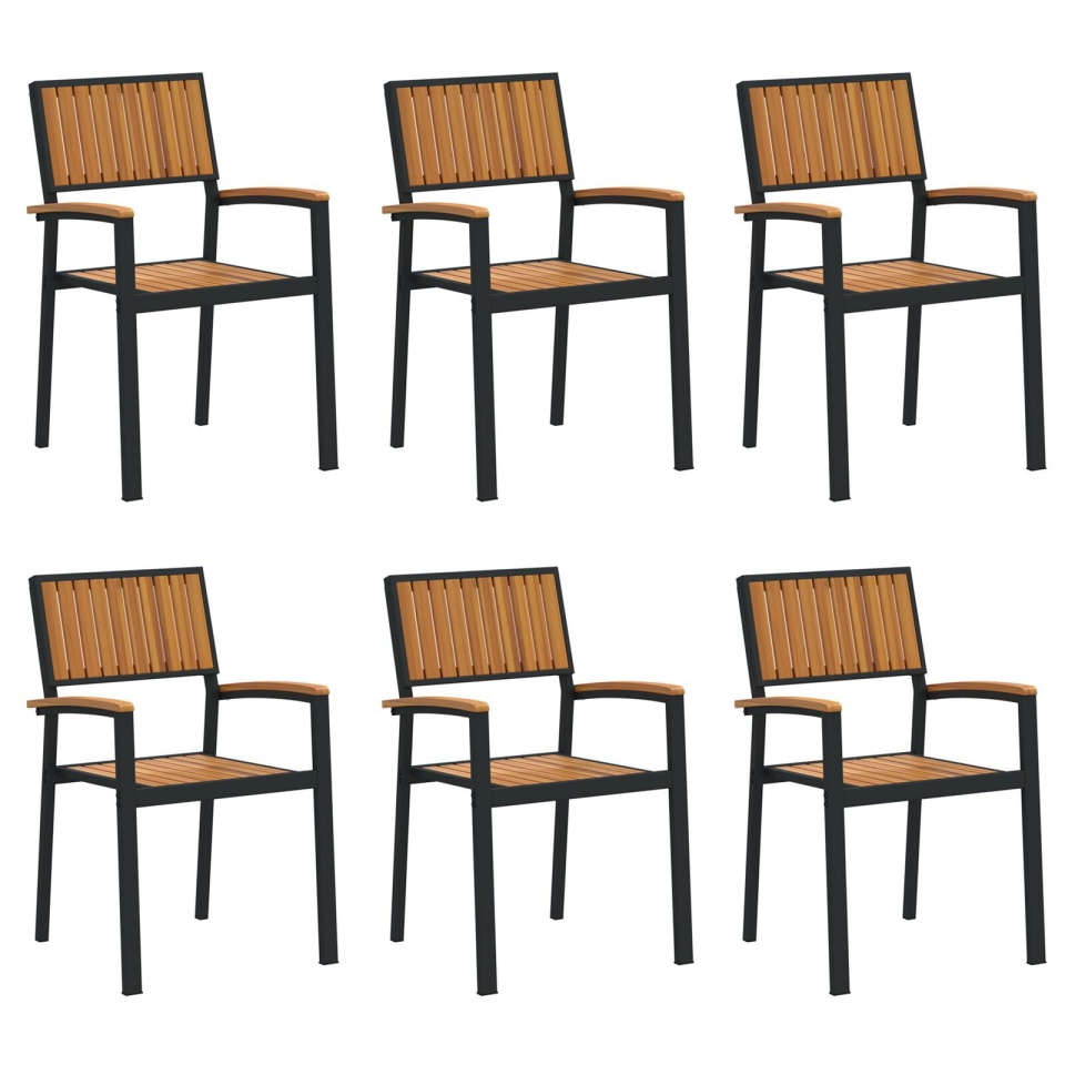Scaune de grădină stacking 6 pcs Oțel negru și lemn solid de acacia - 1 | YEO