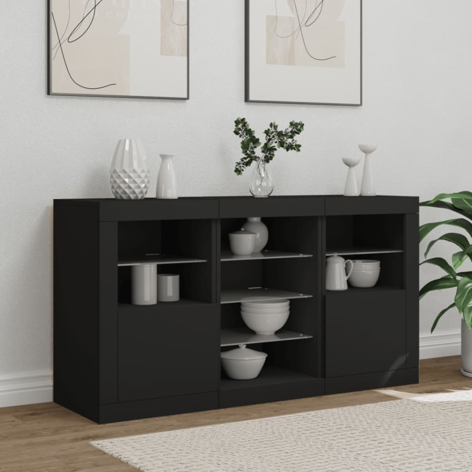 Servantă cu lumini LED, negru, 123x37x67 cm - 2 | YEO