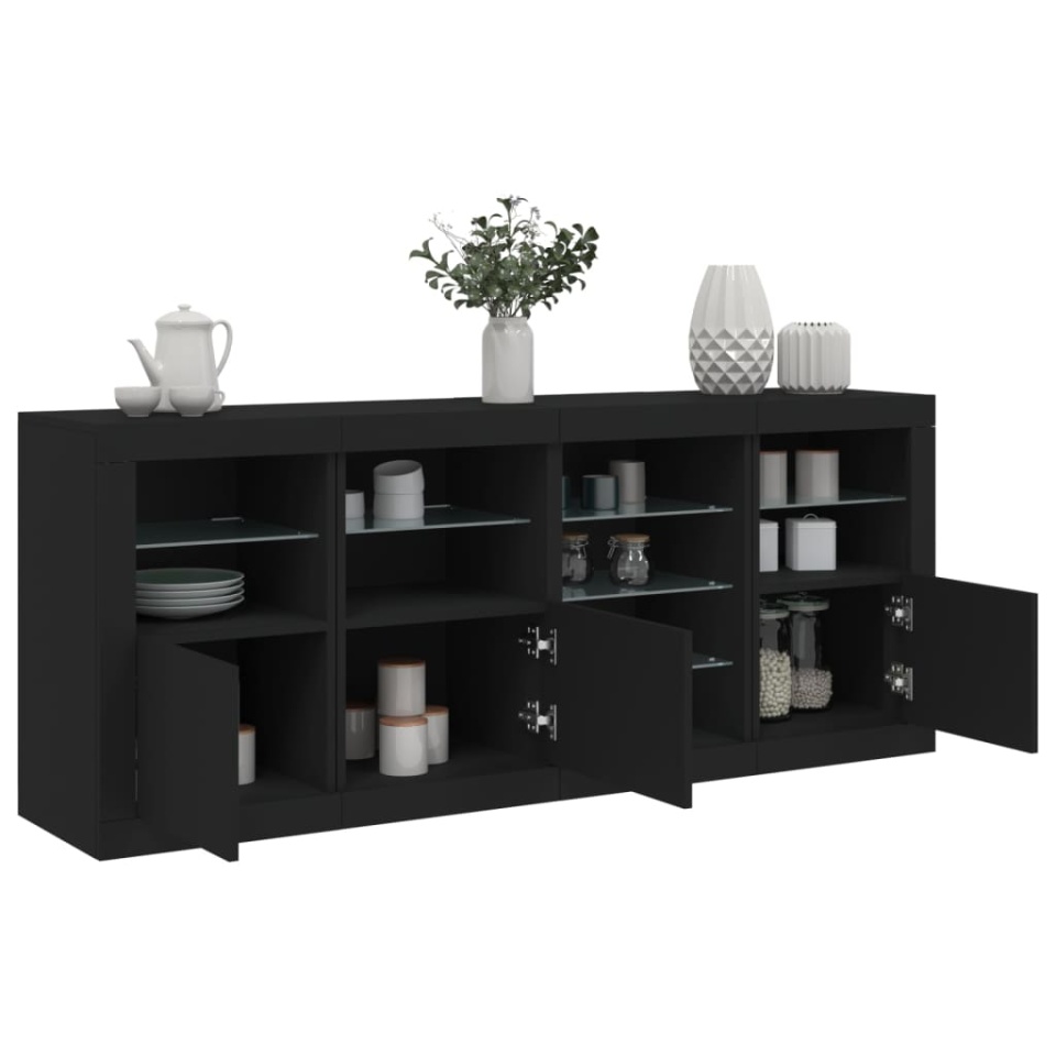 Servantă cu lumini LED, negru, 164x37x67 cm