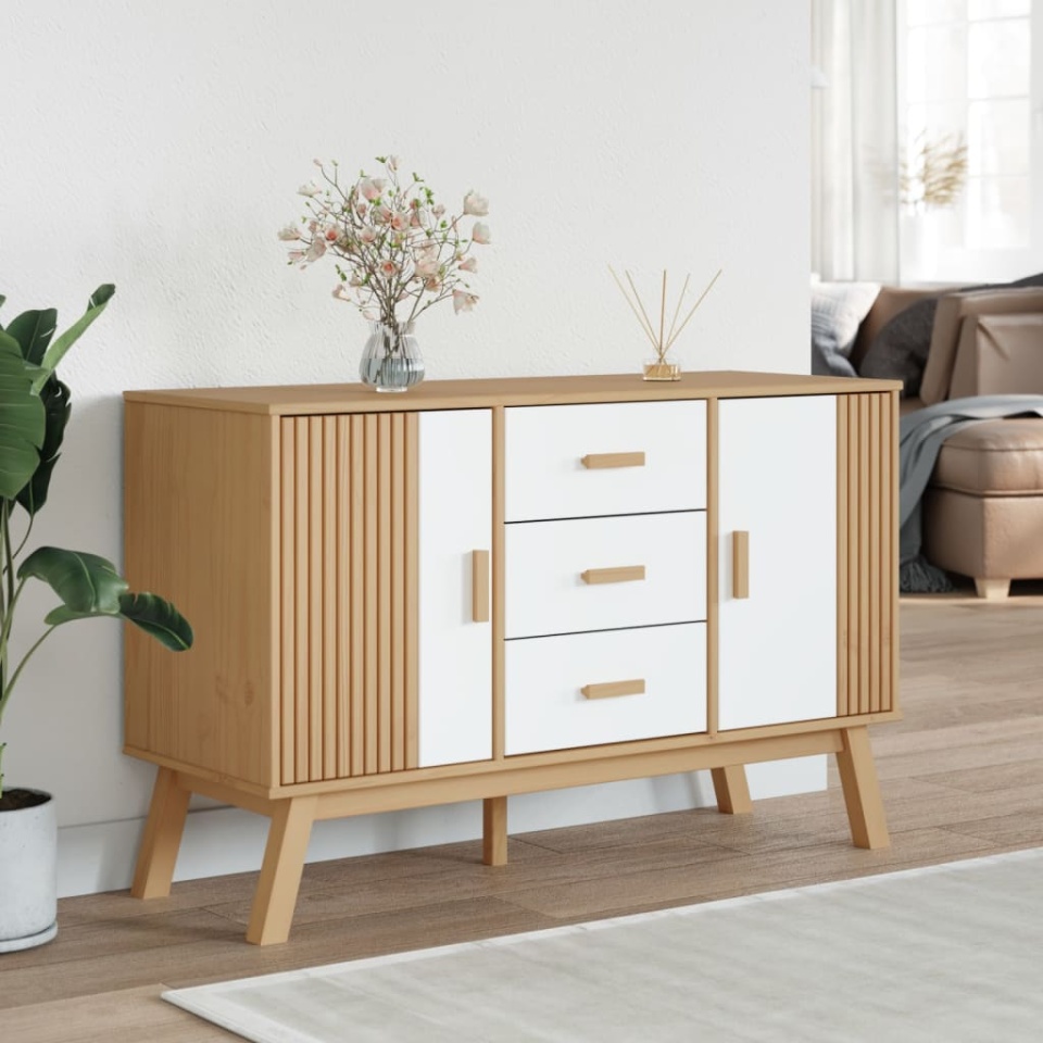 Servantă OLDEN, alb și maro, 114x43x73,5 cm, lemn masiv pin - 2 | YEO