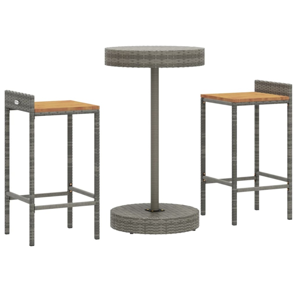 Set bar pentru grădină, 3 piese, gri, poliratan/lemn acacia - 2 | YEO