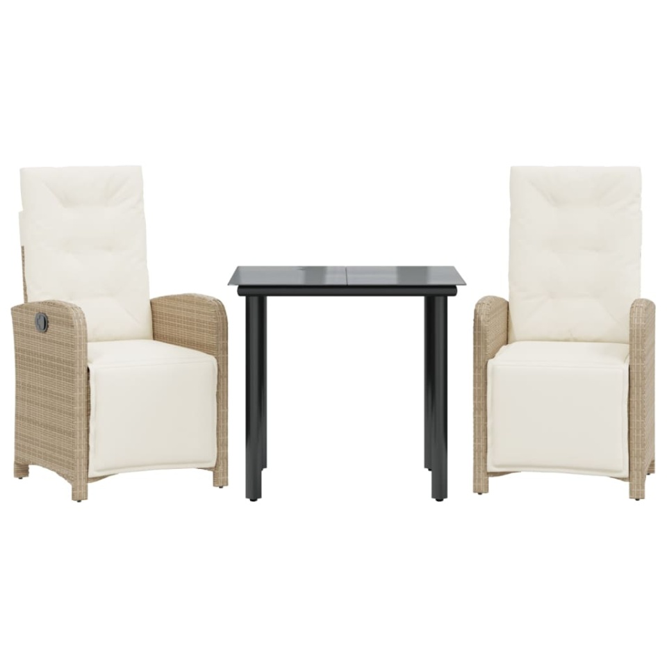 Set bistro cu perne, 3 piese, bej, poliratan - 1 | YEO