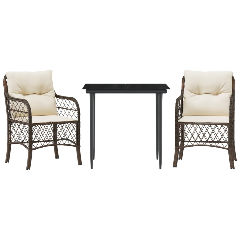 Set bistro cu perne, 3 piese, maro, poliratan - 1 | YEO