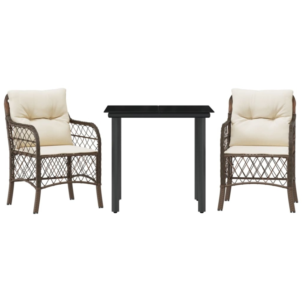 Set bistro cu perne, 3 piese, maro, poliratan - 1 | YEO