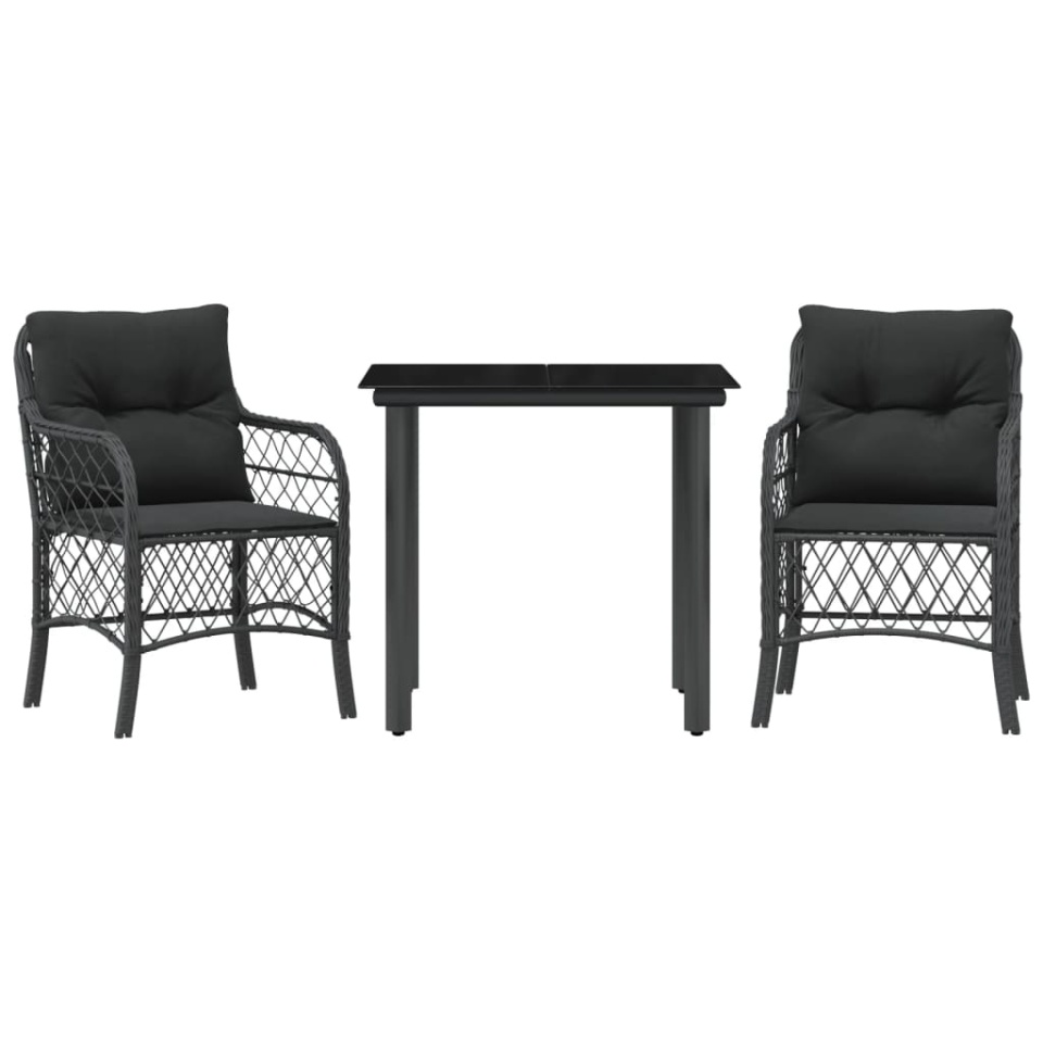 Set bistro cu perne, 3 piese, negru, poliratan - 1 | YEO
