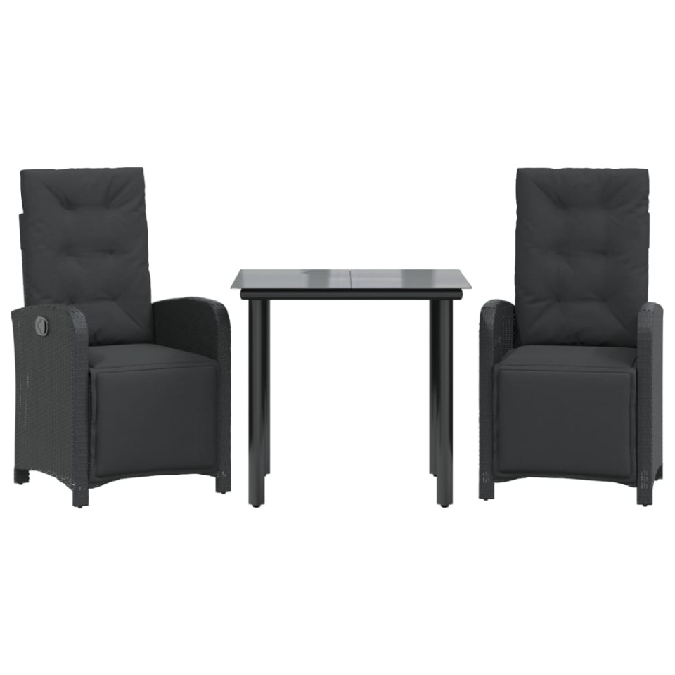 Set bistro cu perne, 3 piese, negru, poliratan - 1 | YEO