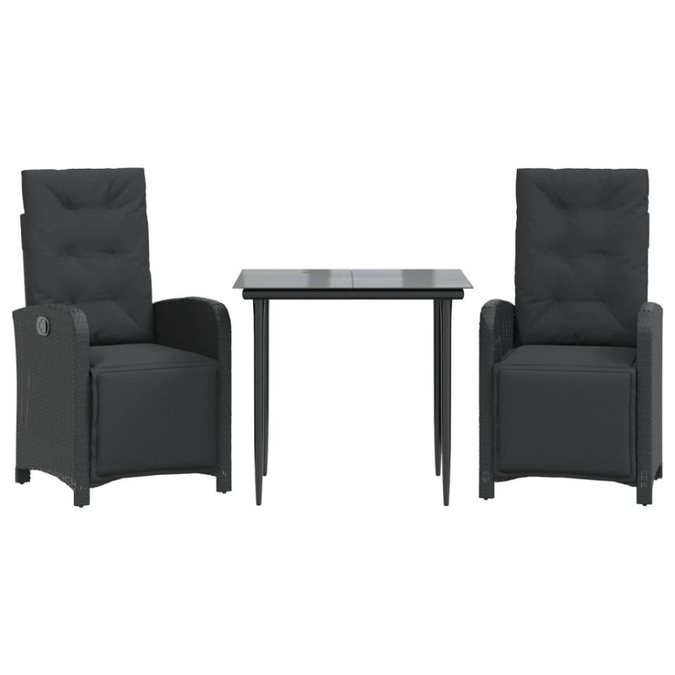 Set bistro cu perne, 3 piese, negru, poliratan - 1 | YEO