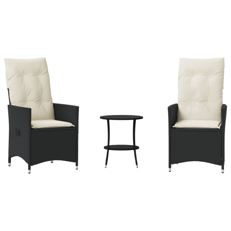 Set bistro cu perne, 3 piese, negru, poliratan - 1 | YEO