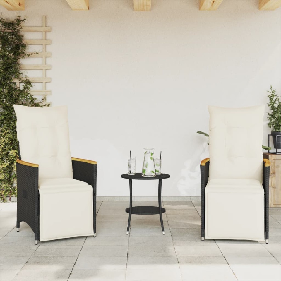 Set bistro cu perne, 3 piese, negru, poliratan - 2 | YEO