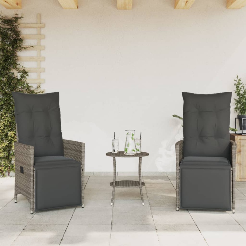 Set bistro de grădină cu perne, 3 piese, gri, poliratan - 2 | YEO
