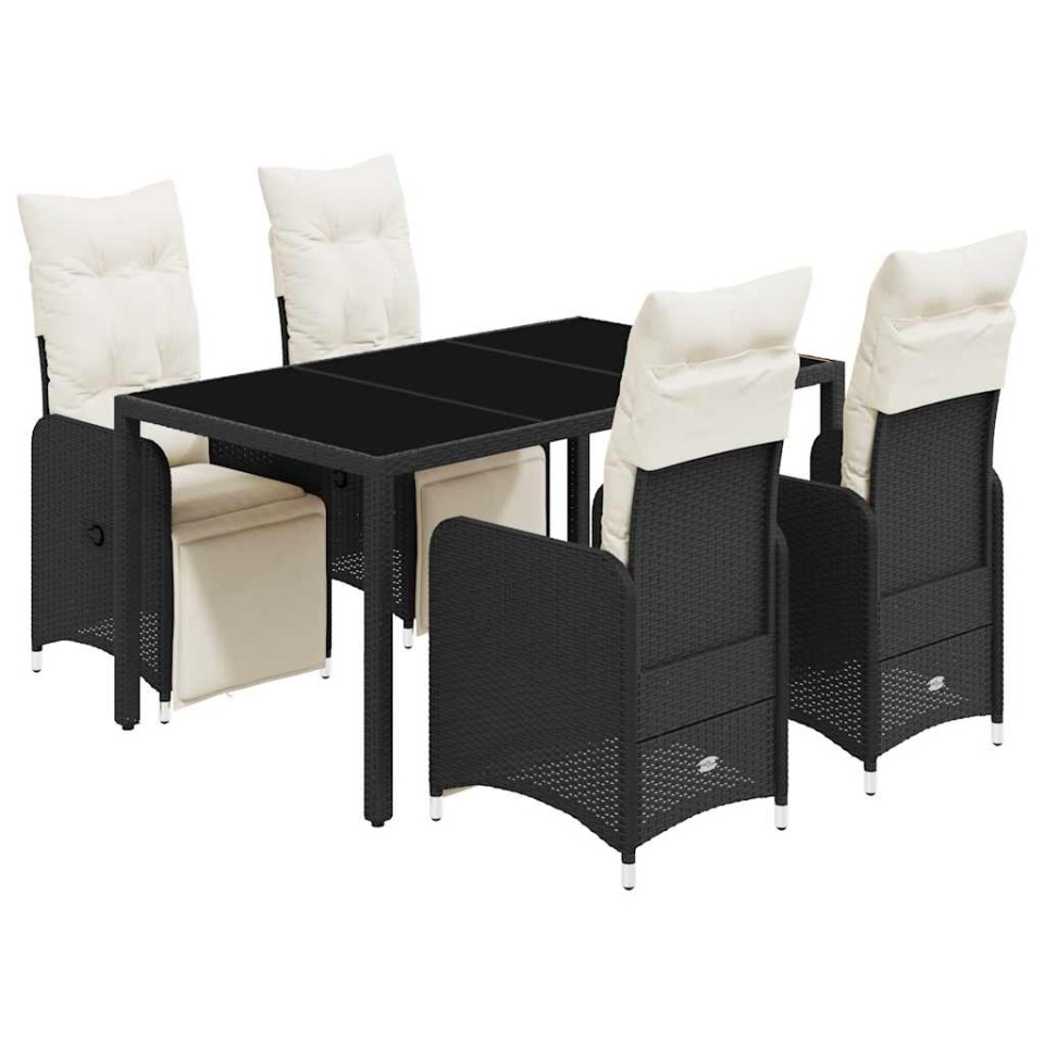 Set bistro de grădină cu perne, 5 piese, negru, poliratan - 1 | YEO