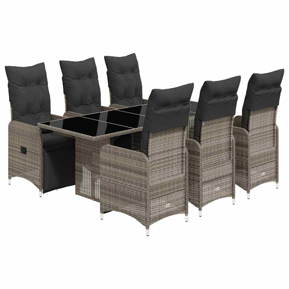 Set bistro de grădină cu perne, 7 piese, gri, poliratan - 1 | YEO
