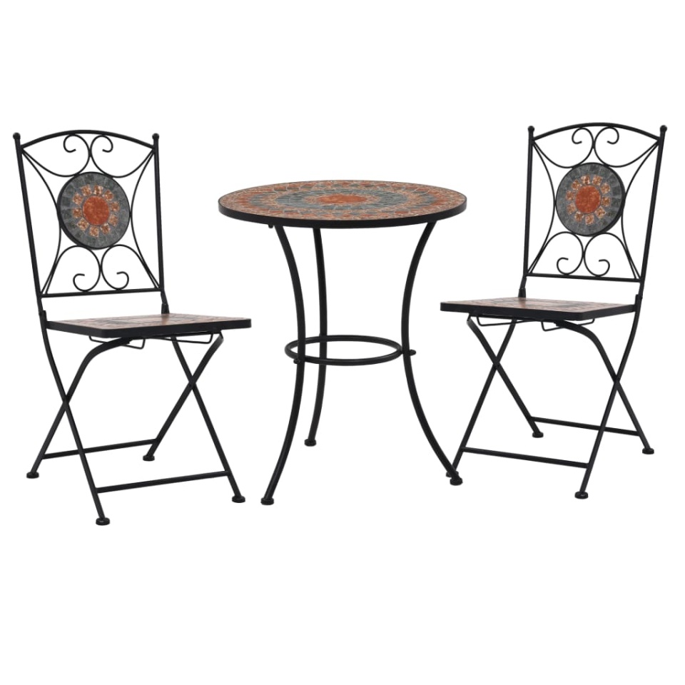 Set bistro mozaic, 3 piese, portocaliu/gri, placă ceramică