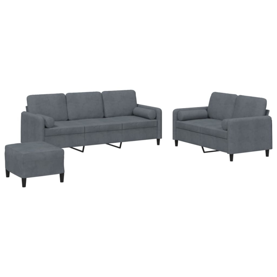 Set canapea cu perne, 3 piese, gri închis, catifea - 1 | YEO