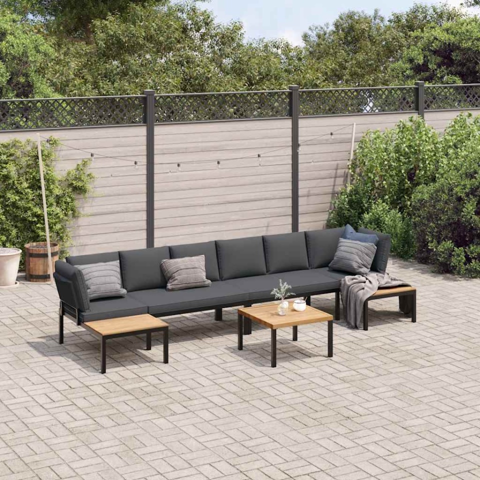 Set canapea de grădină, 5 piese, cu perne, negru, aluminiu