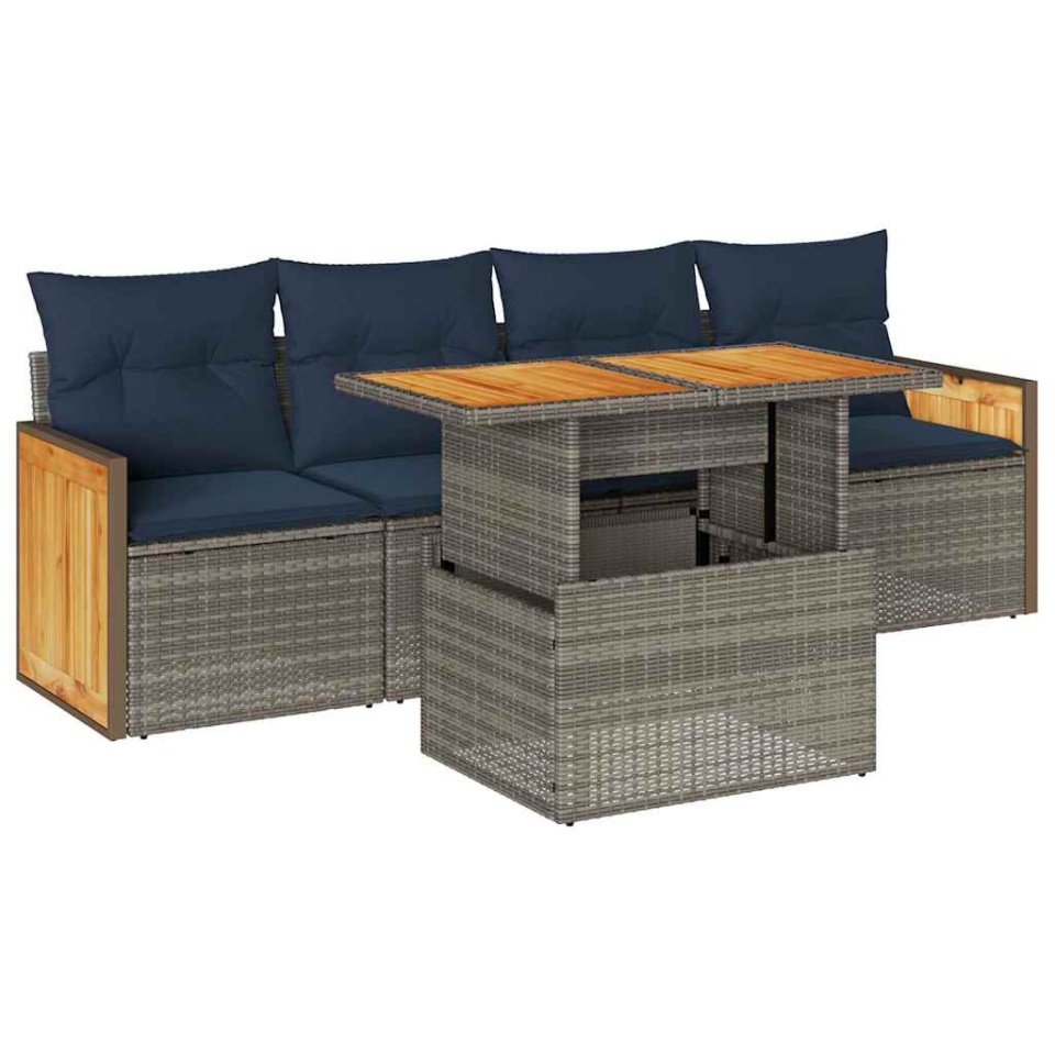 Set canapea de grădină cu perne, 5 piese, poliratan/lemn acacia - 1 | YEO