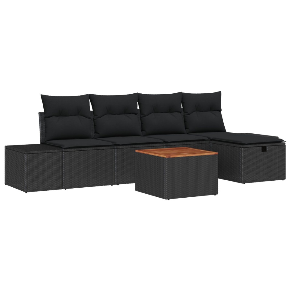 Set Canapea de Grădină Set de 6 Negru Ratan Sintetic, Fabrică, Oțel - 1 | YEO