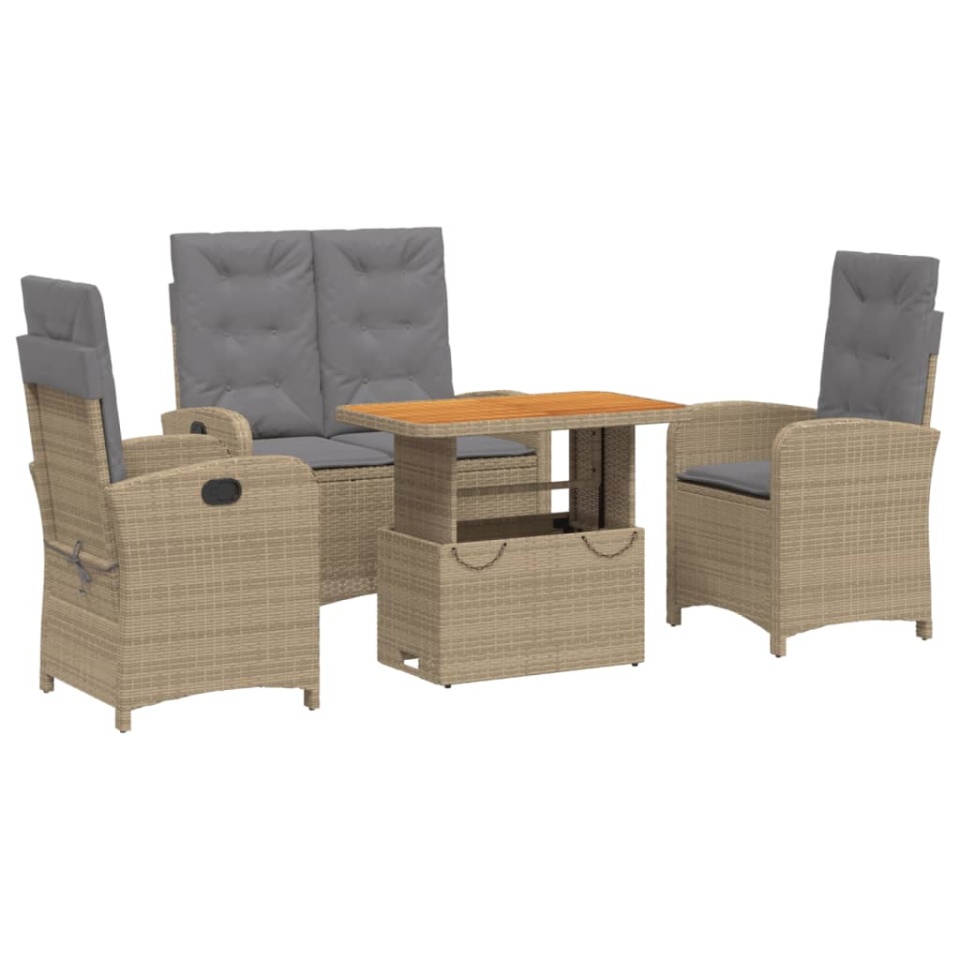 Set canapele de grădină, 4 piese, cu perne, bej, poliratan - 1 | YEO
