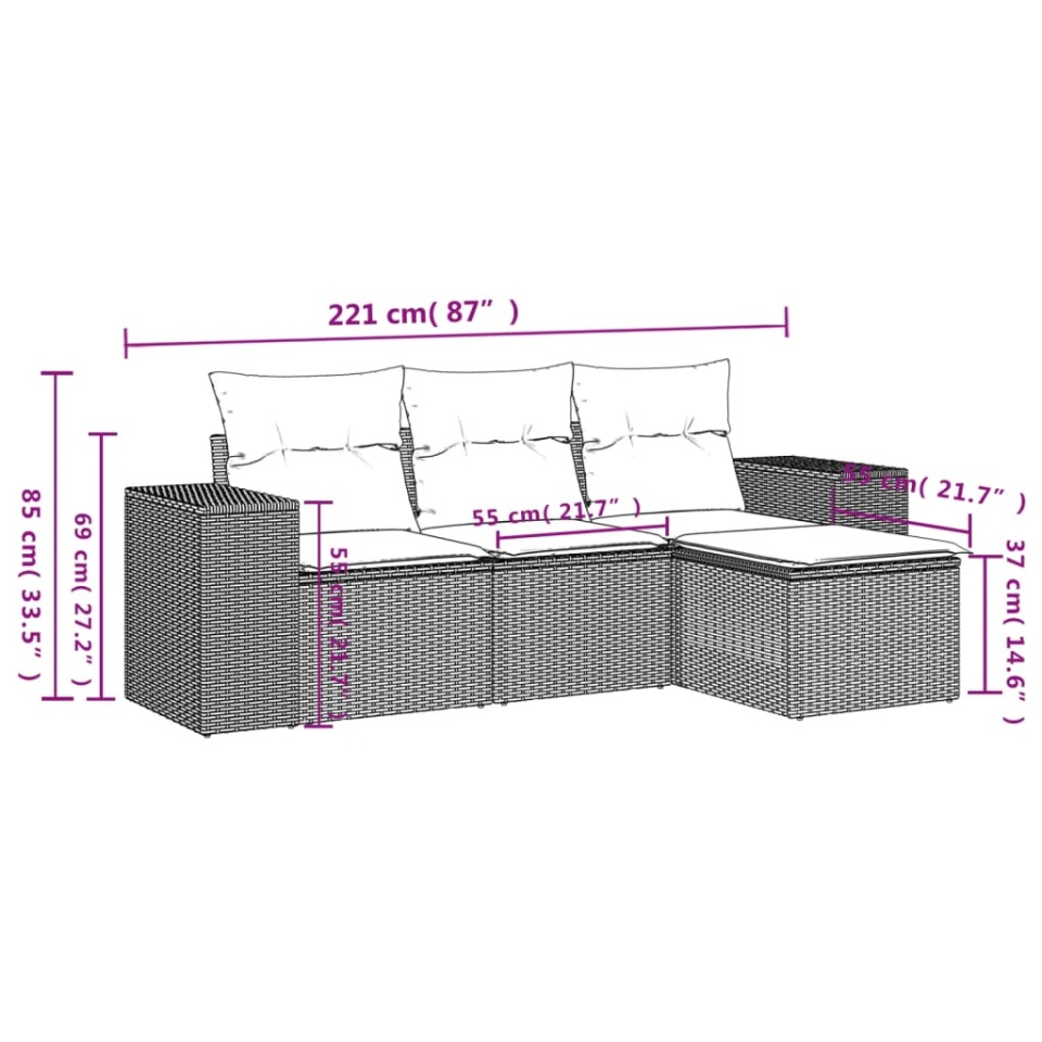 Set canapele de grădină, 4 piese, cu perne, maro poliratan maro - 2 | YEO