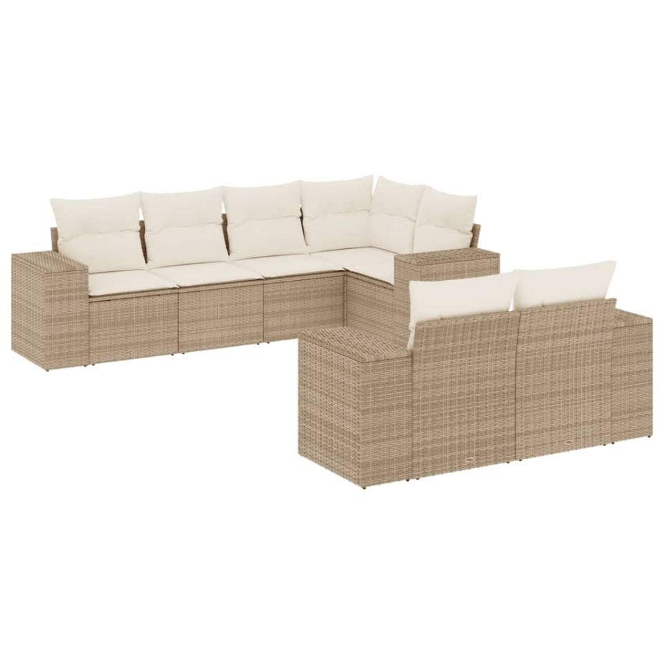 Set canapele de grădină, 7 piese, cu perne, bej, poliratan - 1 | YEO