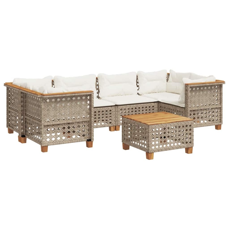 Set canapele de grădină, 7 piese, cu perne, bej, poliratan - 1 | YEO