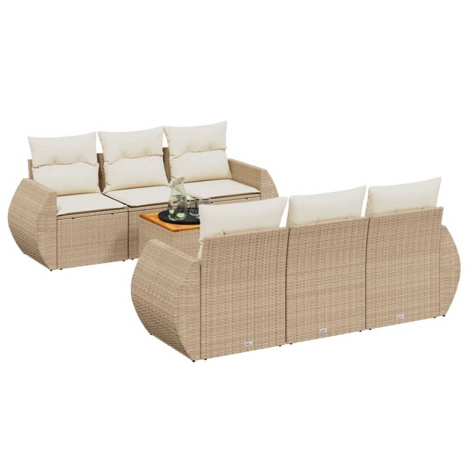 Set canapele de grădină, 7 piese, cu perne, bej, poliratan - 1 | YEO