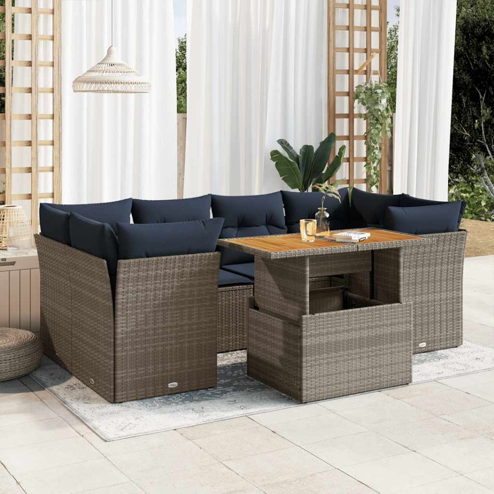 Set canapele de grădină, 7 piese, cu perne, gri, poliratan