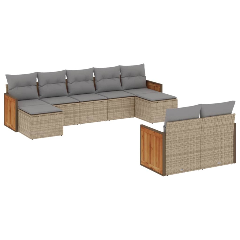 Set canapele de grădină, 9 piese, cu perne, bej, poliratan - 1 | YEO