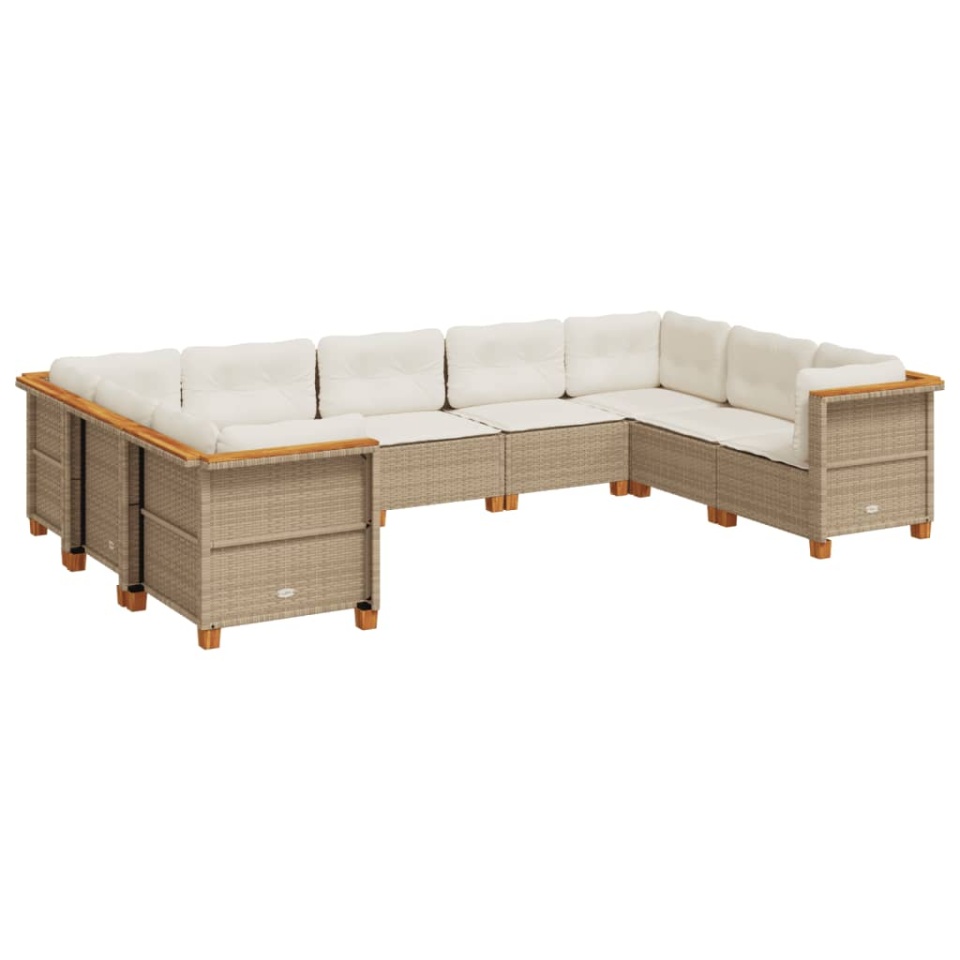 Set canapele de grădină, 9 piese, cu perne, bej, poliratan - 1 | YEO
