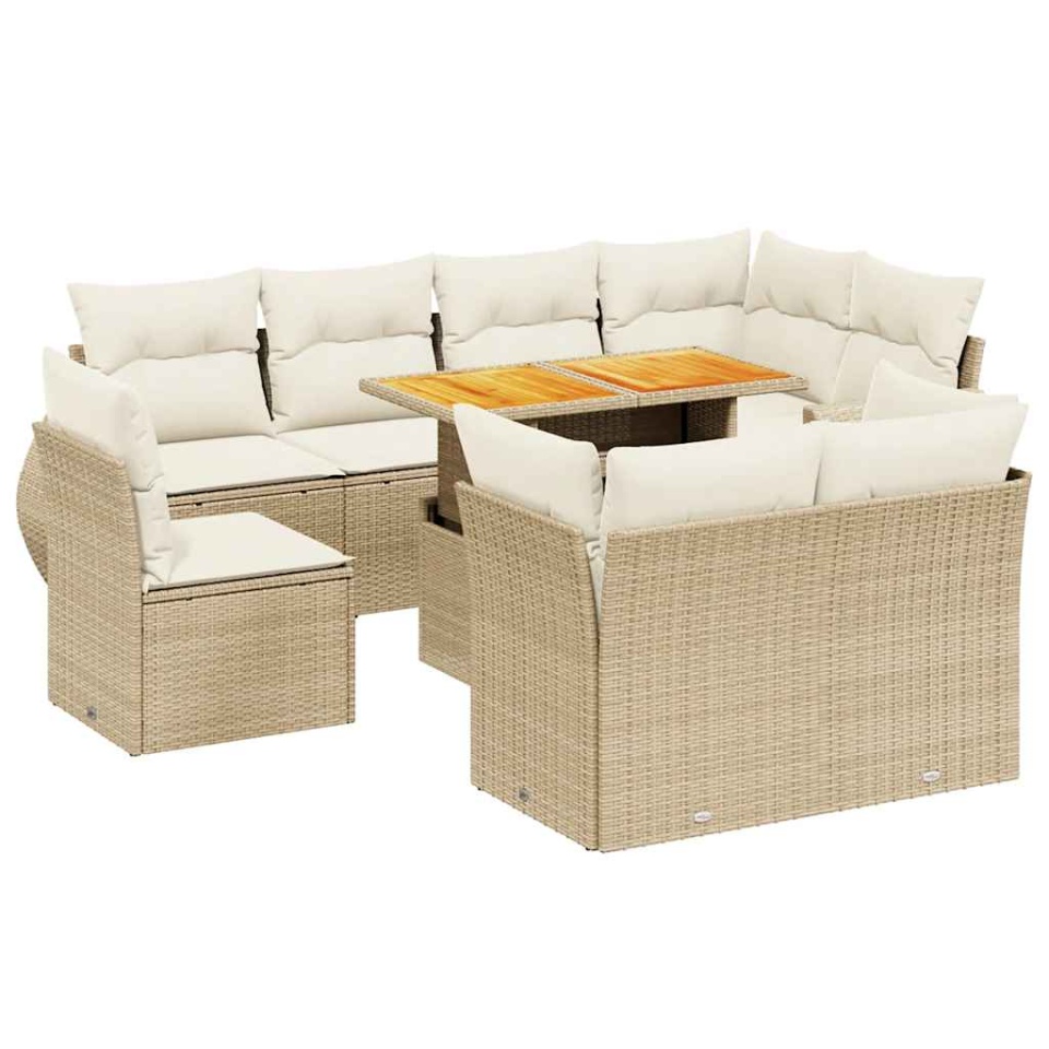 Set canapele de grădină, 9 piese, cu perne, bej, poliratan - 1 | YEO