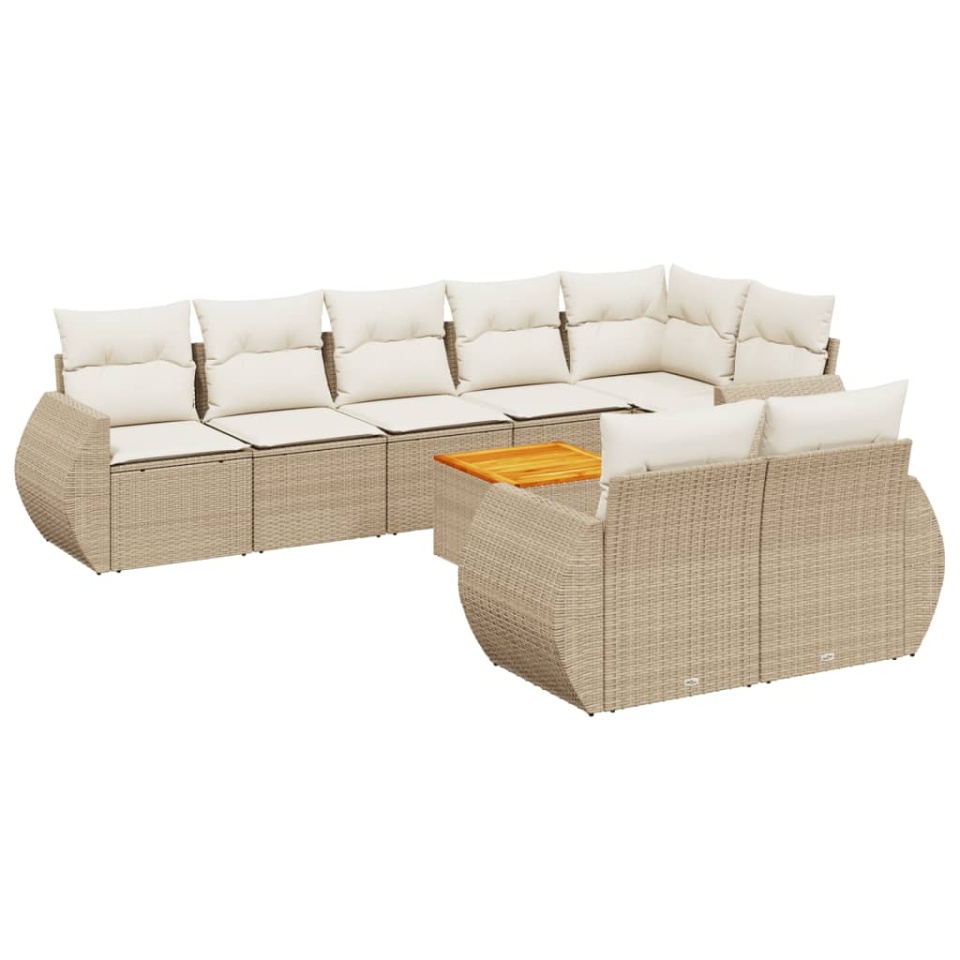 Set canapele de grădină, 9 piese, cu perne, bej, poliratan - 1 | YEO