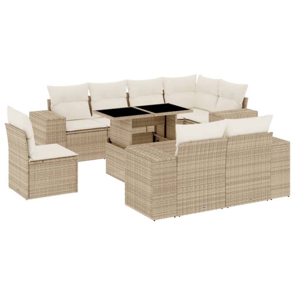 Set canapele de grădină, 9 piese, cu perne, bej, poliratan - 1 | YEO