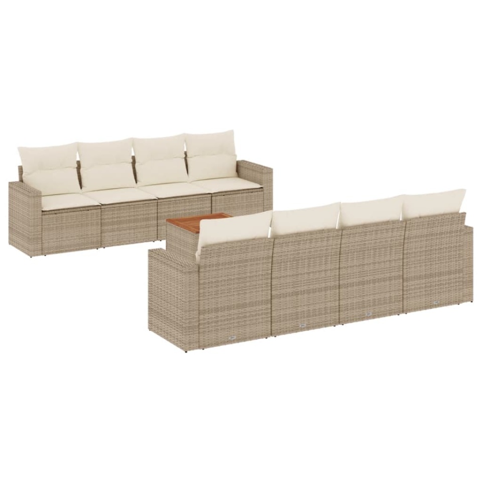 Set canapele de grădină, 9 piese, cu perne, bej, poliratan - 1 | YEO