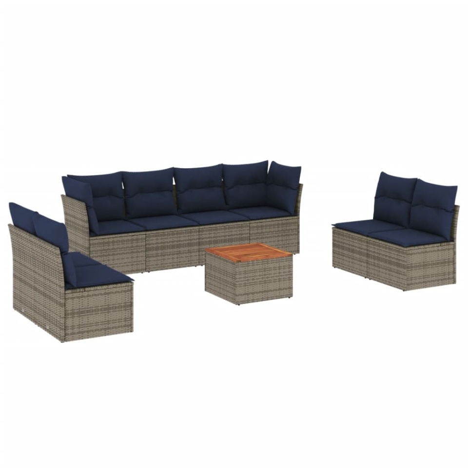 Set canapele de grădină, 9 piese, cu perne, gri, poliratan - 1 | YEO