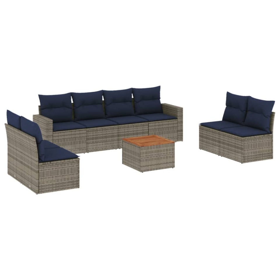 Set canapele de grădină, 9 piese, cu perne, gri, poliratan - 1 | YEO